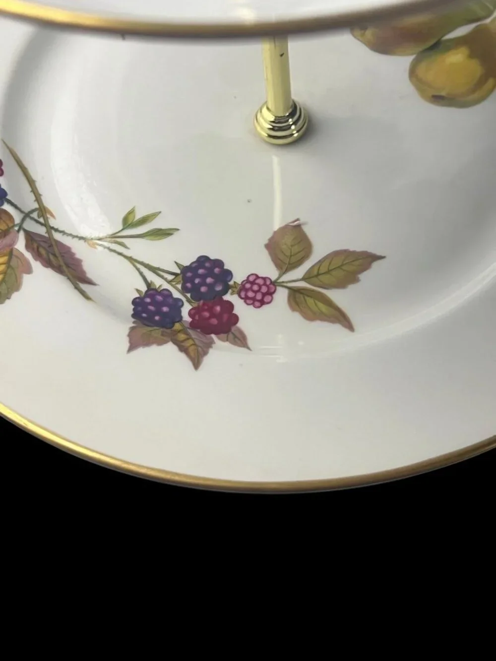 Royal Worcester Evesham Gold Two-Tier Porcelain Serving Tray With Fruit Design